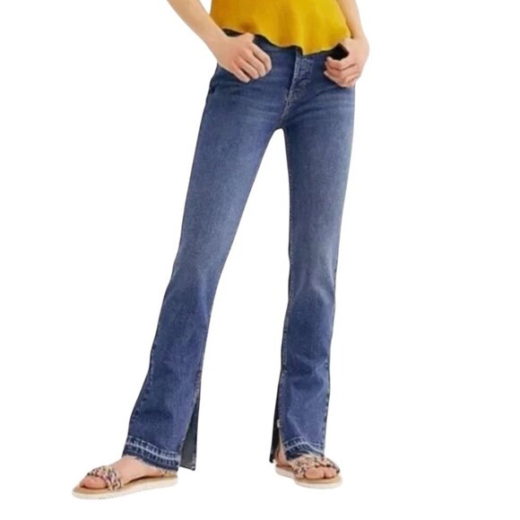Free People Emmy Split Hem Bootcut Jeans Button Fly High Rise Frayed Hems 28 - Picture 1 of 12